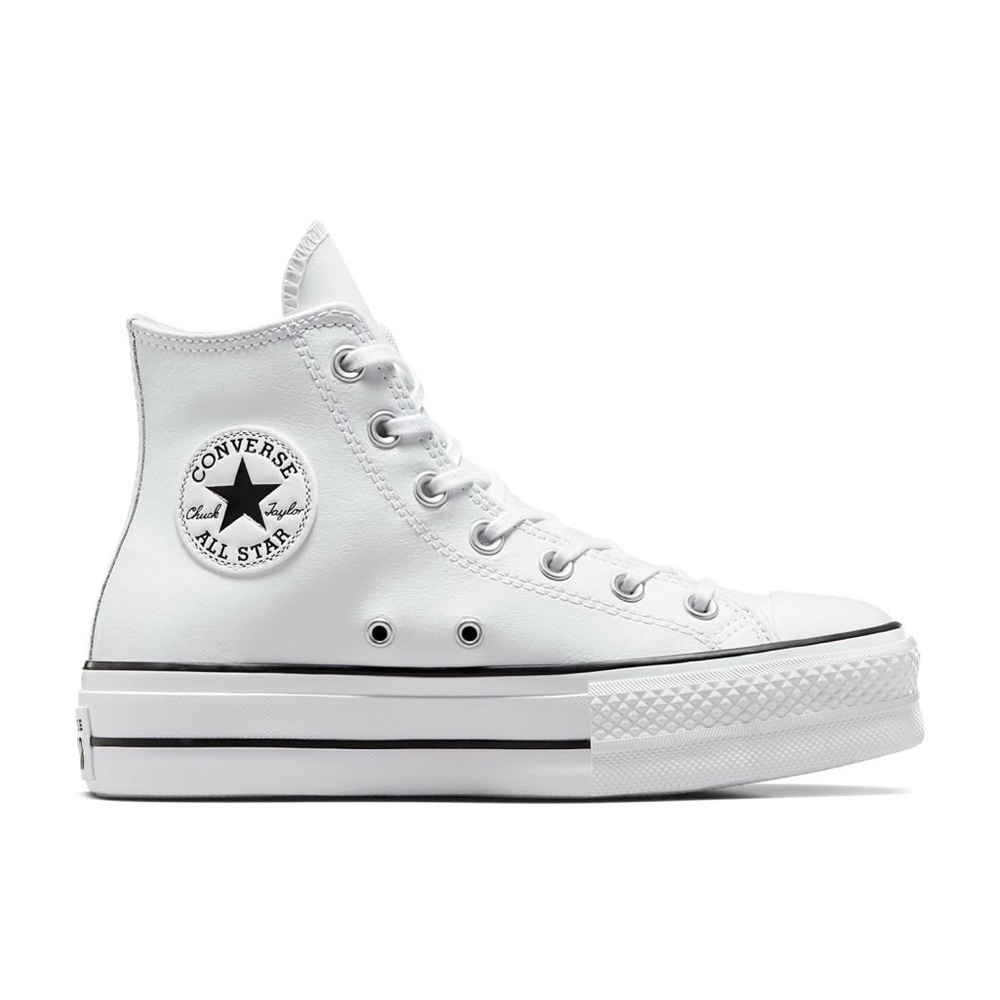 Leather Converse Chuck Taylor All Star Platform High Top Sneakers - White - Picture 12 of 12